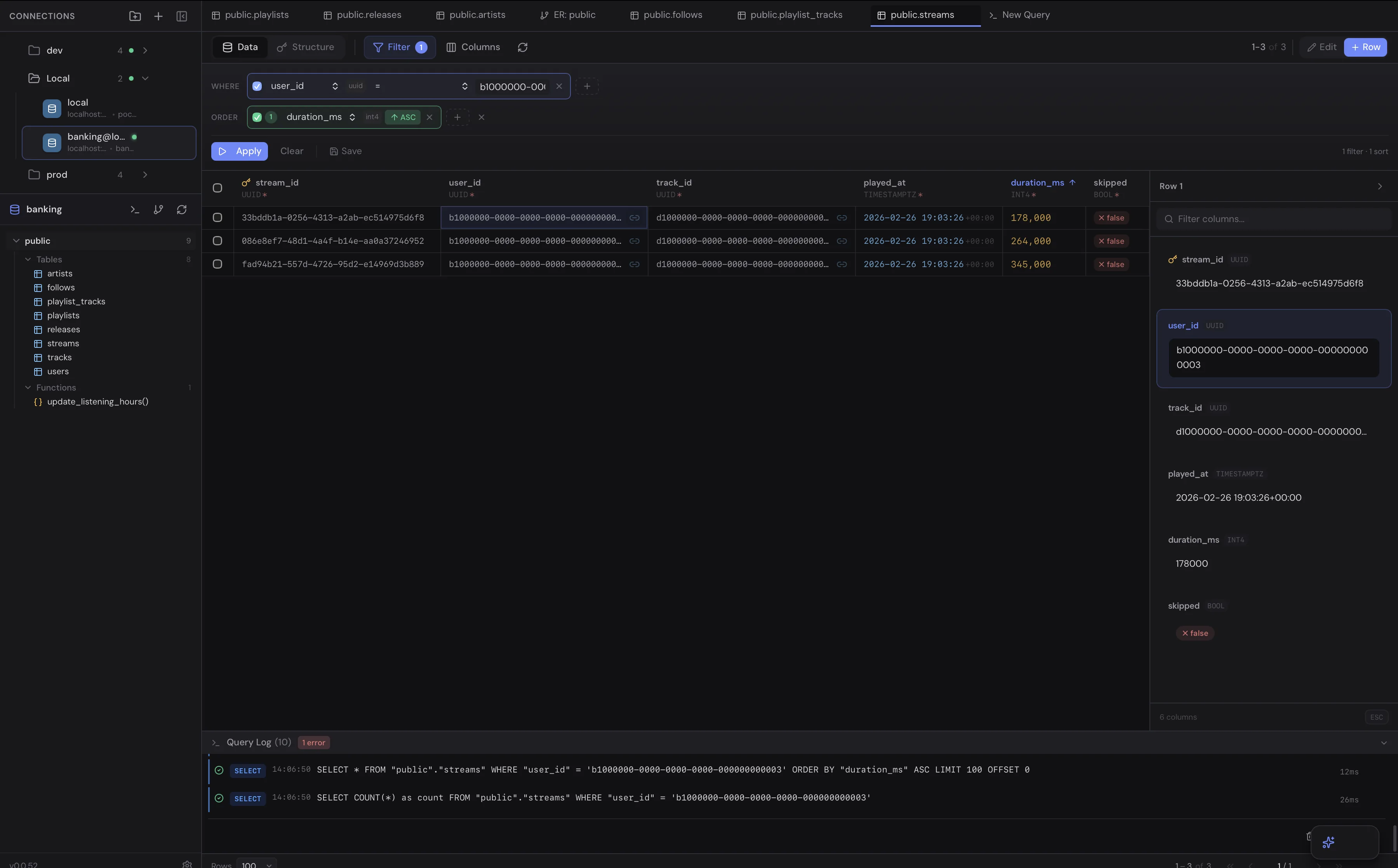 TableHub smart filters interface showing column-based data filtering without SQL